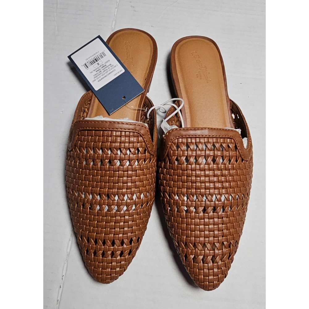 Universal‎ Thread Womens Whisper Woven Mules Cognac Tan Pointed Toe Flats Size 6